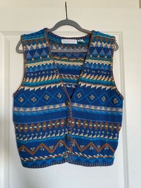 Segrets Sun Prints Blue Multicolor Knit Vintage Vest